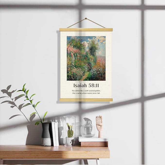 Vintage Christian Canvas Poster, Isaiah 58:11 Canvass Poster Wood Hanger, Christians Wall Art, Bible Verse Posters, Modern Canvas Posters Decors, Home Decor Accent, Christian Gift