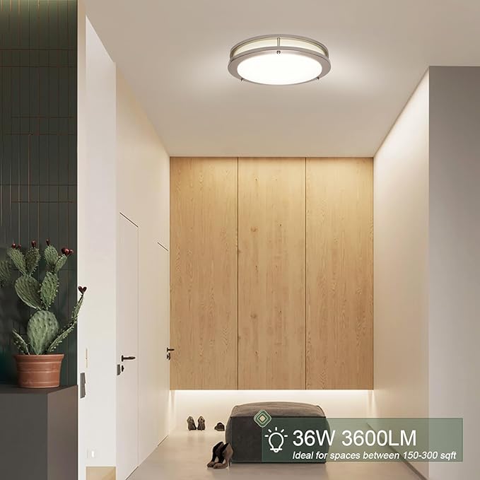 OOWOLF Dimmable LED Flush Mount Ceiling Light Fixture with Remote Control, 13-Inch 36W 2700K-6500K Light Color Adjustable, Super Bright 3600 Lumens Ceiling Lamp for Bathroom, Bedroom, Kitchen, Hallway