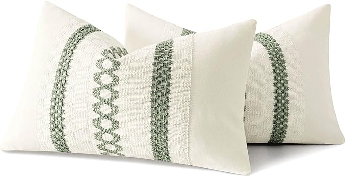 MIULEE Set of 2 Sage Green Boho Decorative Lumbar Pillow Covers 12x20 Inch Farmhouse Rustic Couch Throw Pillows Modern Summer Cushion Covers Retro Cute Macrame Woven Home Decor for Bed Sofa Chair