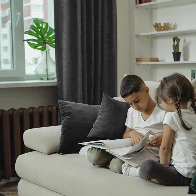 BGment Grey Velvet Curtains 102 Inches Long for Living Room, Thermal Insulated Room Darkening Curtains Drapes Window Treatment with Back Tab and Rod Pocket, Set of 2 Panels, 52 x 102 Inch