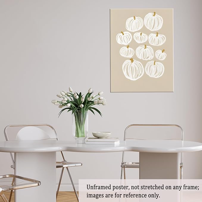 Neutral Pumpkin Painting Posters Modern Fall Canvas Print Wall Art, Beige Fall Decor Abstract Autumn Poster Halloween Decor 20x30"Unframed