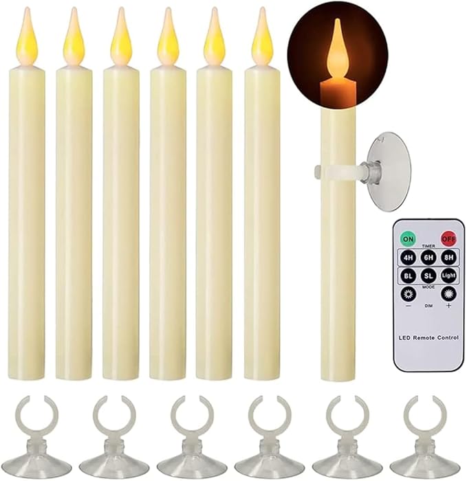 Strg Halloween Flameless Candles with Remote Timer, Christmas Window Taper Candles with Suction Cup and Magnetic Base Battery Operated Candle Sticks for Christmas Halloween Decorations (6 Pack)