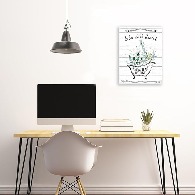 Floral Canvas Wall Art, Flowers Leaves Wall Decor, Rustic Wood Backdrop Bathroom Decor For Vintage Farmhouse Framed Canvas Artwork Ready to Hang 12x16inch