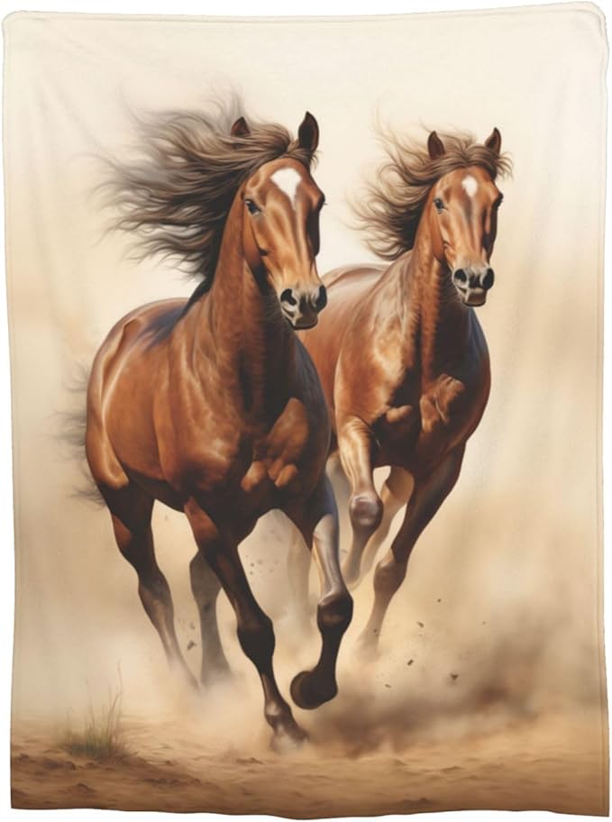 Horse Blanket Animal Horses Running Pattern Print Flannel Throw Blankets for Home Couch Bed Sofa Soft Fuzzy Lightweight Decor Gifts for All Season 80x60 Inches