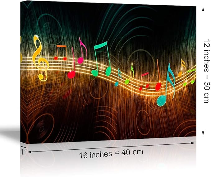 Music Wall Art for Bedroom, PIY Modern Musical Note Canvas Prints Stretched with Frame, Beautiful Notes Beating on Staff Picture Decor (Waterproof Artwork, Bracket Mounted Ready to Hang)