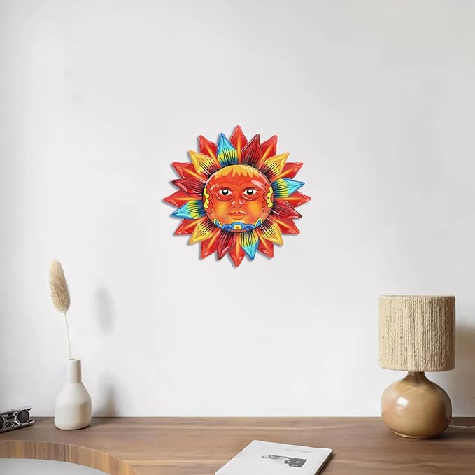 dreamskip Sun Flower Wall Decor, 12 inches Hanging Metal Wall Art, Sun Face Outdoor Wall Sculptures & Statues for Garden Fence Patio Yard Living Room Bedroom Decorations Yellow