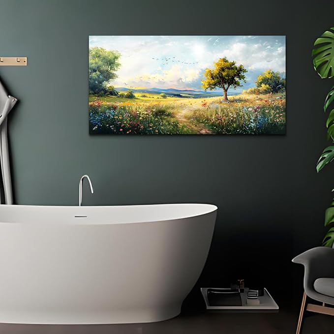 Wapluam Canvas Wall Art for Bedroom and Living Room - Modern Office Decorations, Pastoral Paintings, Scenery Abstract Watercolour Pictures - Artwork Home Decor Mural