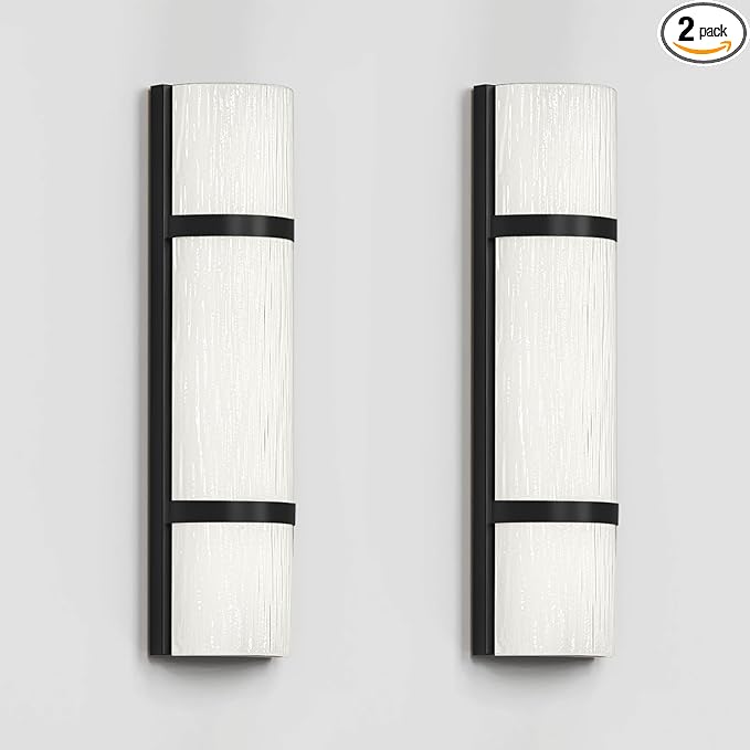 LED Bathroom 16 Inch Vanity Lighting Fixtures | CRI 90 4000K Matte Black Wall Sconces Set of Two with White Frosted Glass Lamp Shade | 120V 15W 1200LM Dimmable with Dimmer Switch(not Included)
