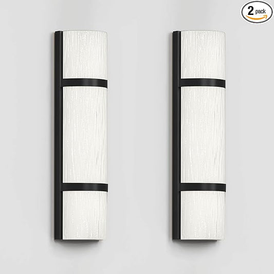 LED Bathroom 16 Inch Vanity Lighting Fixtures | CRI 90 4000K Matte Black Wall Sconces Set of Two with White Frosted Glass Lamp Shade | 120V 15W 1200LM Dimmable with Dimmer Switch(not Included)