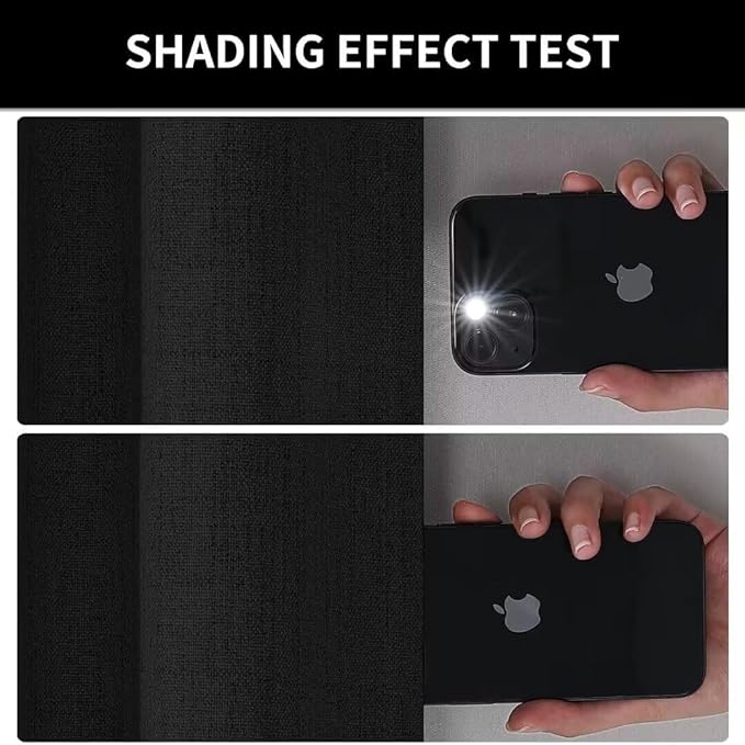 Joydeco Natural Linen Curtains 108 inch Length 2 Panels Set Burg 100% Blackout Patio Door Curtain Room Darkening Sliding Door Curtains Thermal Insulated Back tab Rod Pocket(105x108 inch, Black)