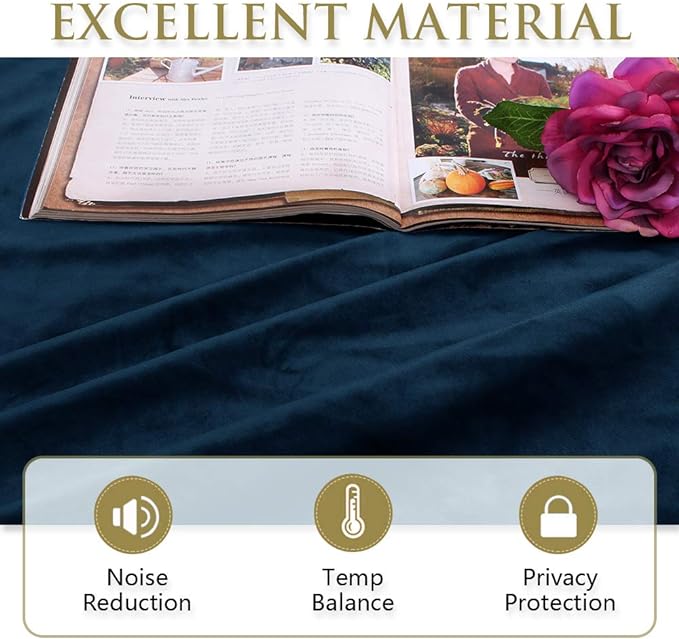 StangH Navy Blue Living Room Curtains 105 inches Long Back Tab Thermal Blackout Drapes, Heavy Soundproof Panels for Living Spaces/Home Theater, W52 x L105, 2 Panels