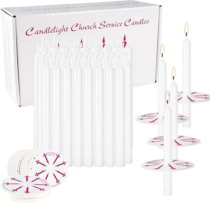 400 Pack White Taper Candles with Drip Guards & Paper Holders - 5 Inch Odorless Religious Candles for Church Prayers, Sabbath Ceremonies, & Home Decorations…