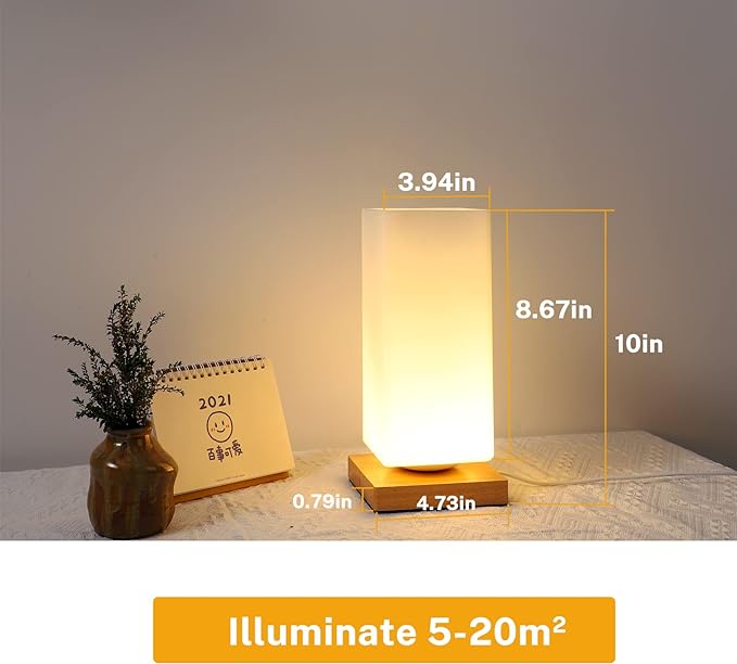 Vase Lamp Table Lamp Dimmable 3 Colors Vase Table Lamp USB Charge Bedside Lamp Frosted Glass Shade with Wood Base
