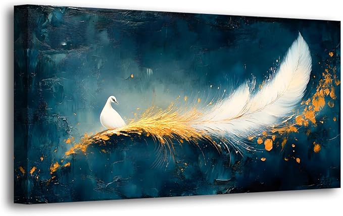 Abstraction Pictures Canvas Wall Art for Living room Office Bedroom Wall Decor, Peacock Wall Art Print Paintings Modern White Feather Zoon Artwork Waterproof Ready to Hang-20x40inch