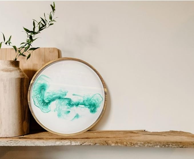 Handmade Acacia Wood Round Serving Tray with Epoxy Resin Art | Perfect for Charcuterie, Serving Platters & Appetizers 15.7 x 15.7 Inches
