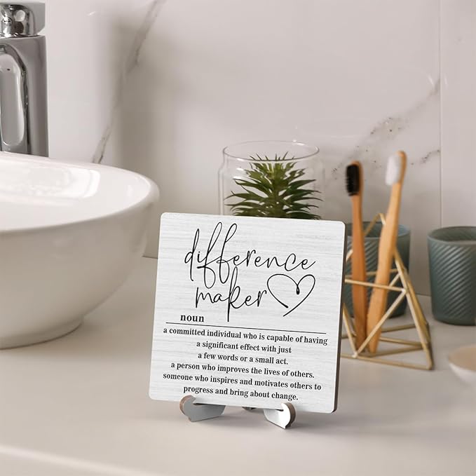 Wooden Table Sign Gift Difference Maker Definition Desk Decor Wood Plaque With Stand Unique Gift Ideas for Boss Women Best Mom Coworker Teacher Office-B02