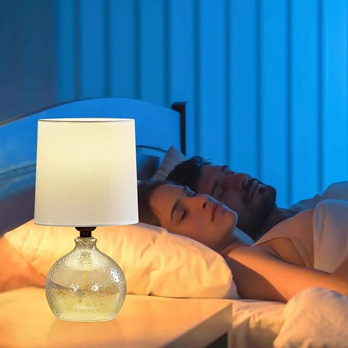 Small Table Lamps Set of 2-13.5" Modern Table Lamp for Bedroom - Bedside Lamps - Glass Table Lamp for Small Spaces, Living Room, Nightstand, Office, Side Desk Lamp, End Table
