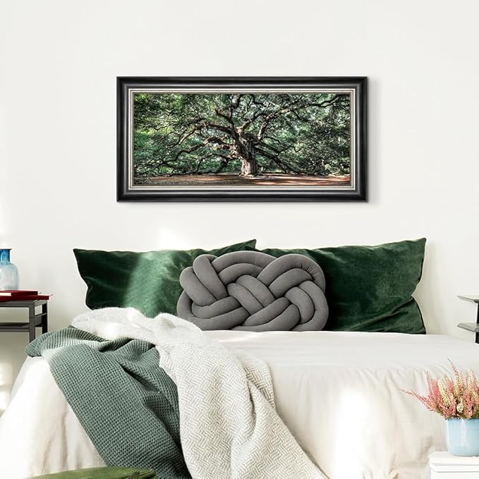 Framed Forest Canvas Wall Art: Nature Green Tree Painting Sunlight Plants Scenery Prints for Living Room