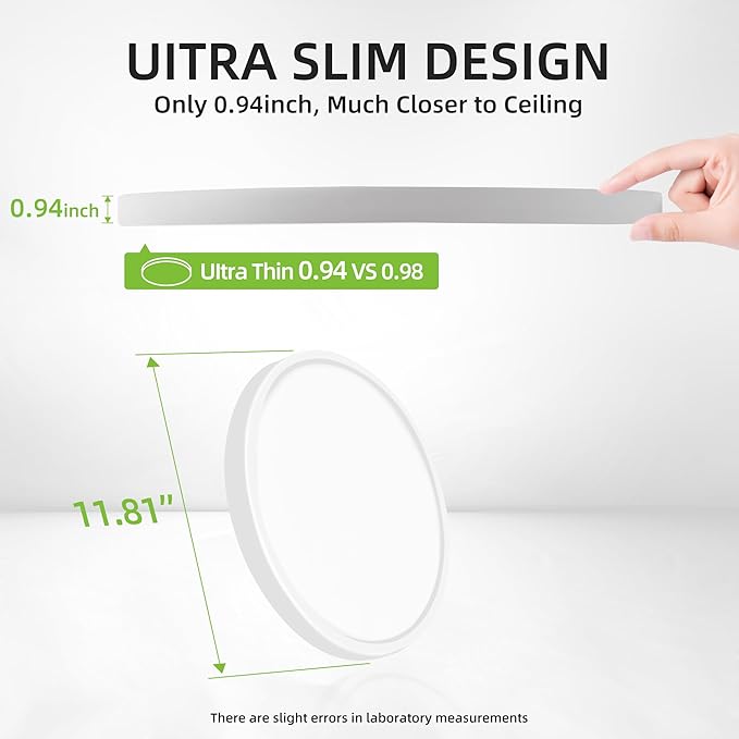 hykolity 2 Pack 12 Inch Selectable CCT LED Round Flat Panel Light, 24W 3000K/4000K/5000K, Edge-Lit Flush Mount Ceiling Light Fixture for Kitchen, Bedroom, Laundry and Closet Room，White