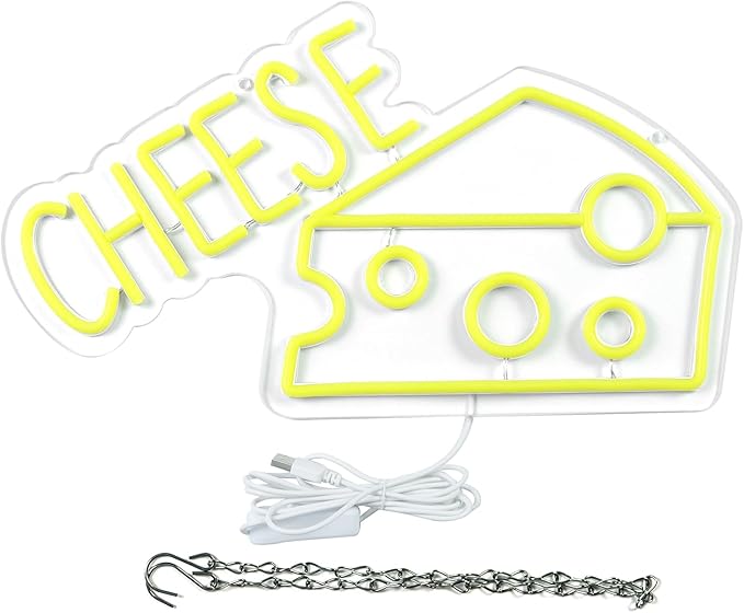 Balanar CHEESE Neon Signs For Wall Decor LED Lights For Bedroom Yellow Neon Sign Suitable for Cheese Shops Bakery Restaurant Christmas Birthday Party Gift Led Art Wall Decorative
