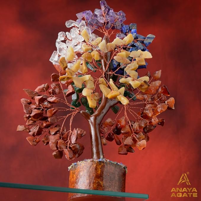 7 Chakra Crystal Tree of Life with Healing Necklace, and Chakra Bracelet - Gemstone Money Bonsai Trees - Gift for Women, Crystals and Healing Stones, Crystal Tree for Home, Office, Living Room Decor