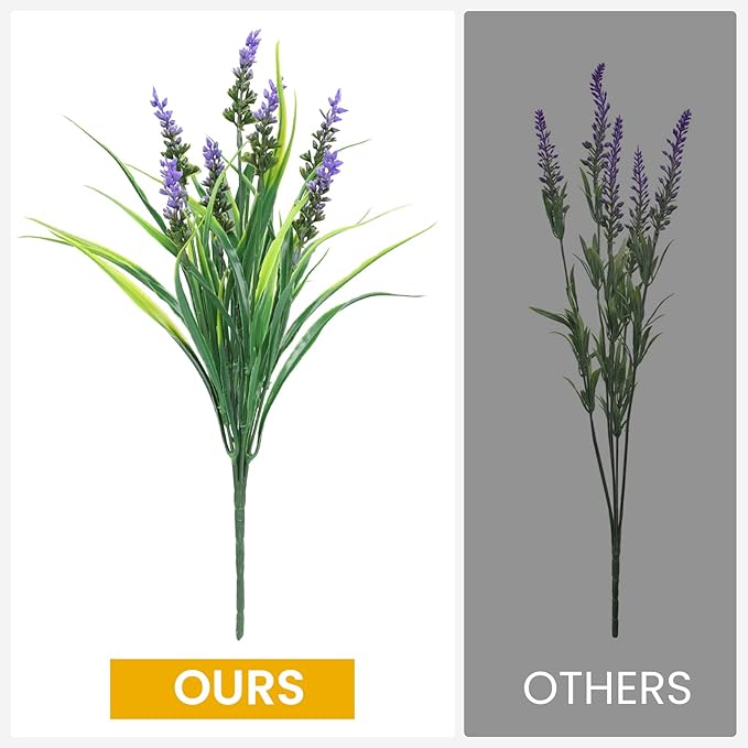 N&T NIETING 6 Bundles Artificial Plants Outdoor, Fake Monkey Grass with Flowers, UV Resistant Fake Plants for Garden Window Office Patio Hanging Planter Pathway Front Porch Home(Purple)