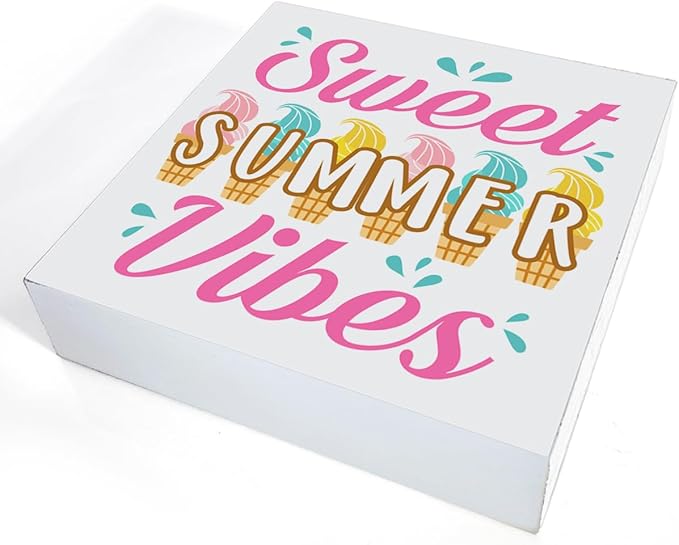 Summer Decor Sweet Summer Vibes Wood Block Sign Home Kitchen Desk Table Shelf Decoration