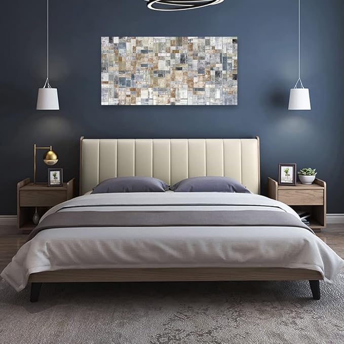 Large Abstract Canvas Wall Art for Living Room Wall Decor Geometric Patterns Canvas Prints Artwork Brown Grey Indigo Rectangle Canvas Pictures Home Office Wall Decorations Ready to Hang 20" X 40"