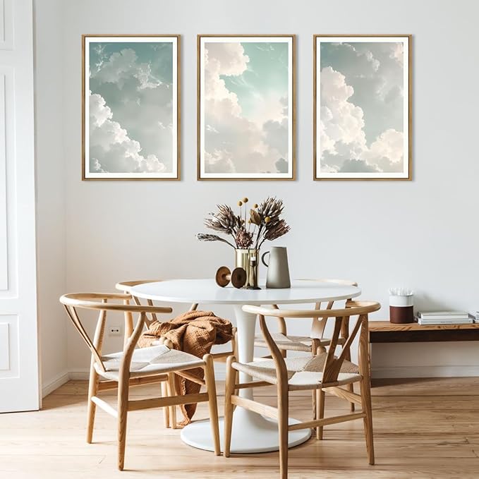 Large Sky Wall Art White Cloud Wall Art Nature Landscape Wall Decor Set of 3 for Living Room Bedroom Dining Room 16x24 Inch