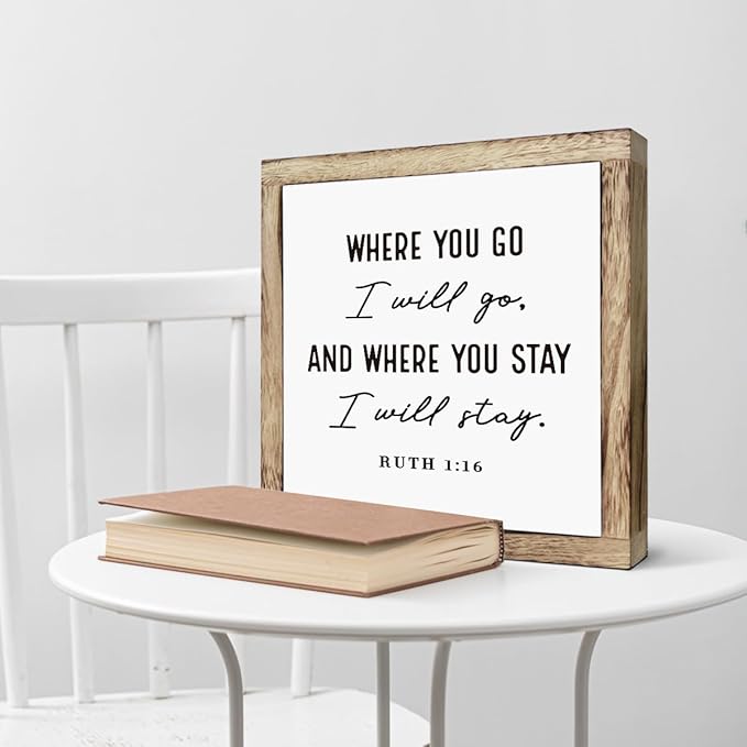 Christian Wood Decor, “Where You Go I Will Go” Ruth 1:16 Scripture Wall Art, Bible Verse Box Plaque 9.8×9.8in, Religious Home and Bedroom Decoration, Faith-Based Gift and Inspirational Decor