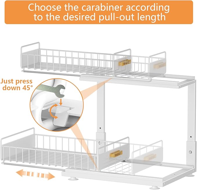 Under Sink Organizer, High Adjustable 2 Tier Under Kitchen Sink Organizer, Multi-Purpose Storage Shelf for Kitchen Bathroom Cabinet, White