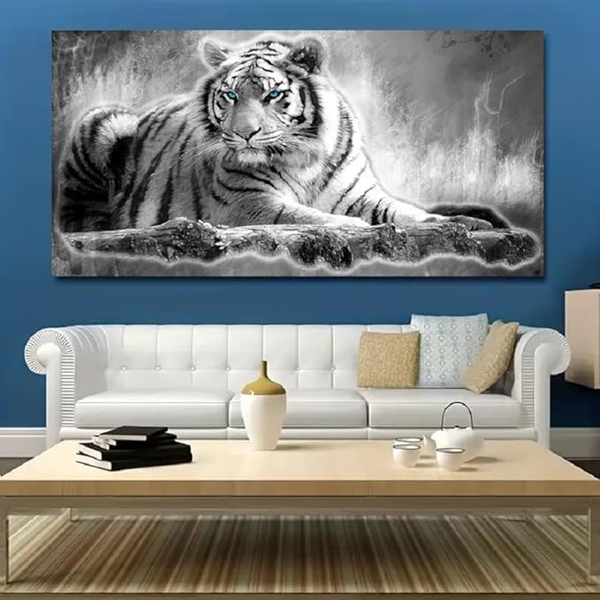 Yxbhhym Large Canvas Wall Art Black and White Tiger Wall Picture Animals Painting Prints Poster Tiger Artwork for wall Home Decorations Office Wall Art Living Room-Framed Wall Art -24x48inches