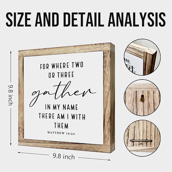 Rustic Christian Scripture Wood Sign - Matthew 18:20, Where Two or Three Gather - Home, Church, Office Decor