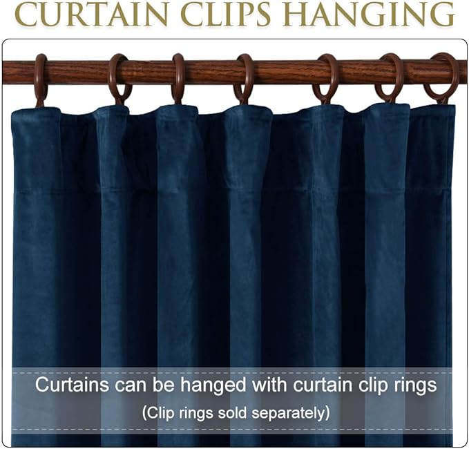StangH Luxury Navy Blue Velvet Curtains - W42x L90 inches Room Darkening Curtains Privacy Protect for Boys Bedroom, Solid Back Tab Drapes Energy Saving for Dining Room/Patio, 2 Panels