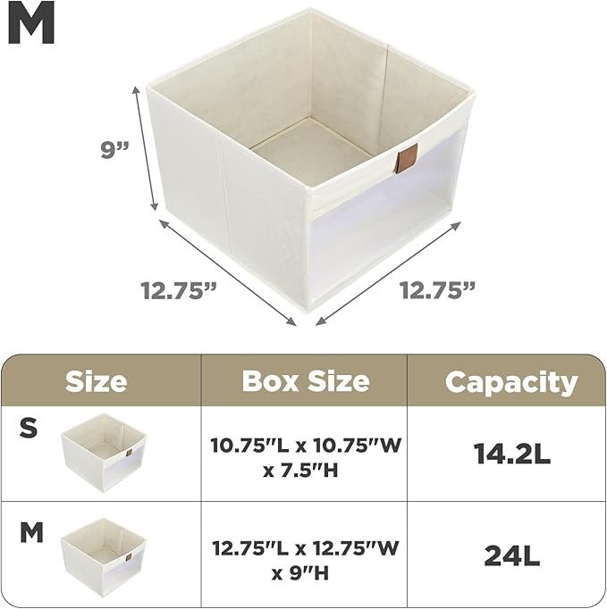 Linen Closet Organizers and Storage, Closet Storage Bins Basket Organizer, Foldable Organization Baskets with Mesh Window for Clothes Towels and Toys, 12.75" x 12.75" x 9", Beige, 6 pack