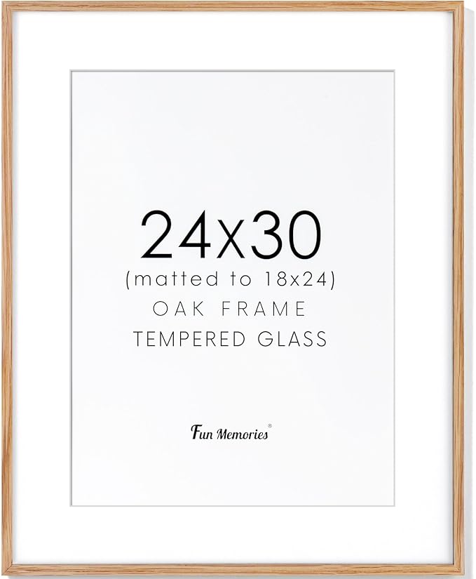 24x30 Oak Wood Picture Frame, 24"x30" Poster Frame for Wall, Rustic Wood Frame 24x30 with Real Glass, 24 x 30 Frame with Mat for 18 x 24, 24x30 Picture Frame for Wall (Beige Oak Color, 1 Pack)