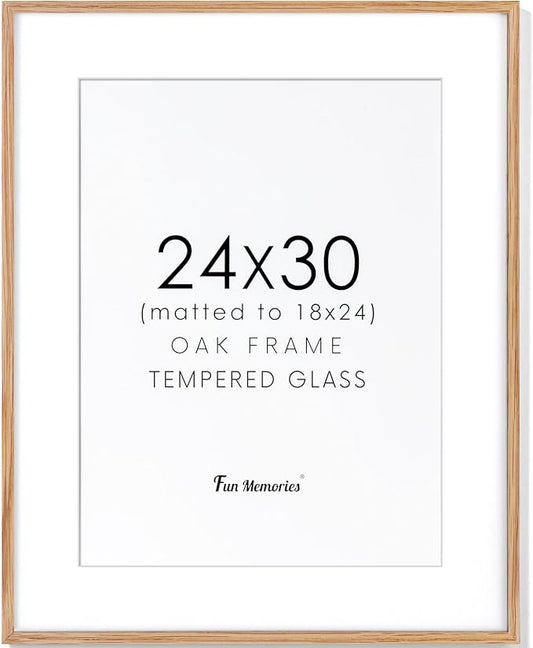 24x30 Oak Wood Picture Frame, 24"x30" Poster Frame for Wall, Rustic Wood Frame 24x30 with Real Glass, 24 x 30 Frame with Mat for 18 x 24, 24x30 Picture Frame for Wall (Beige Oak Color, 1 Pack)