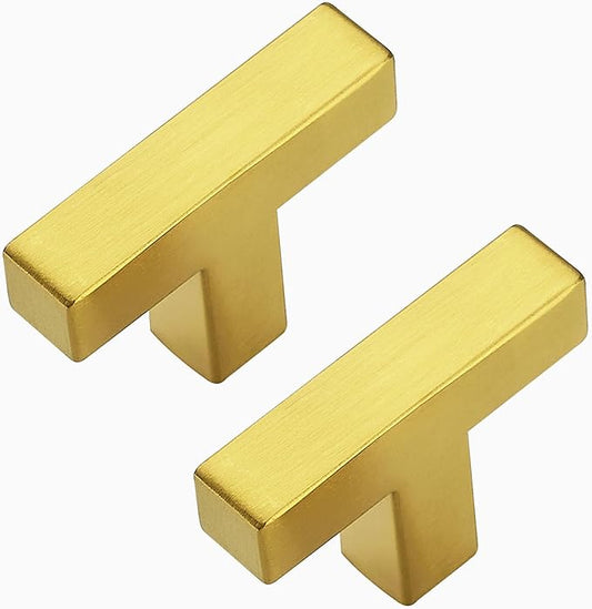 10 Pack Brushed Brass Cabinet Knobs - Kitchen Cabinet Knobs Gold Cabinet Pulls for Kitchen Cabinet Drawer Stainless Steel Dresser Knobs for Cabinet Hardware 2in Length Single Hole Square