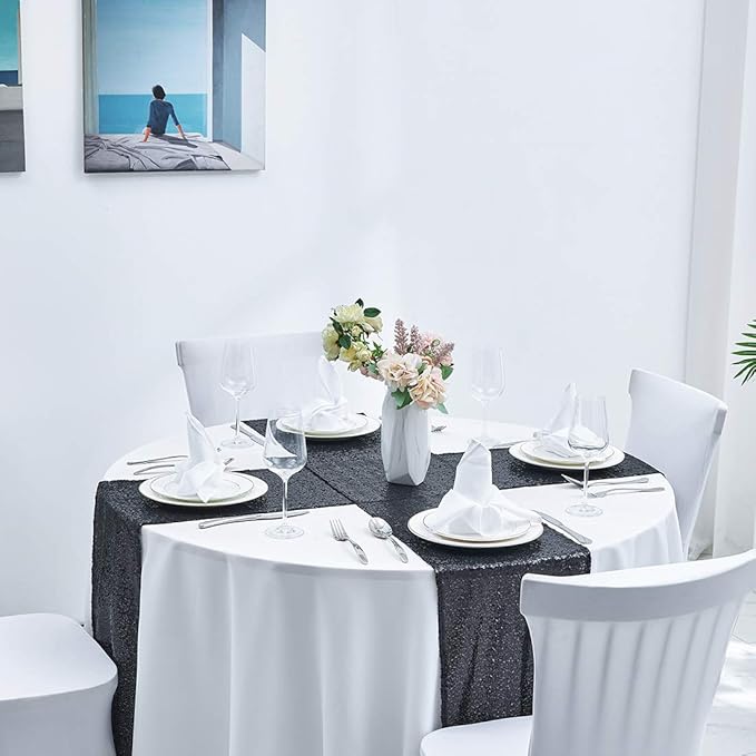 2 Packs 12 x 108 inches Black Sequin Table Runner, Glitter Black Table Runner for Wedding Birthday Bachelorette Holiday Party Supplies Decorations Bridal Shower Baby Shower