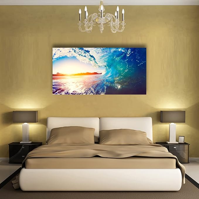 Canvas Wall Art Sea Waves Ocean Landscape Picture Print Wall Art Modern Giclee Artwork Home Decor Stretched and Framed Ready to Hang,2.5cm Thick Frame, Waterproof Artwork
