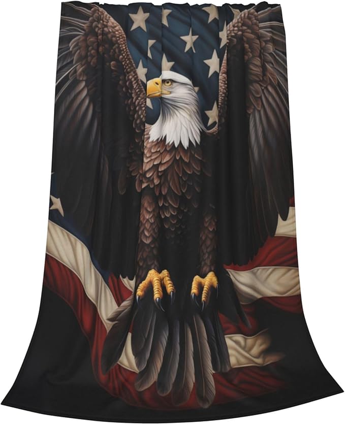 American Eagle Flag Blanket Gfits for Women Men Kids Bald Eagle Flannel Throw Blankets Soft Fuzzy Lightweight for Home Decor Couch Bed Sofa 80x60 Inches