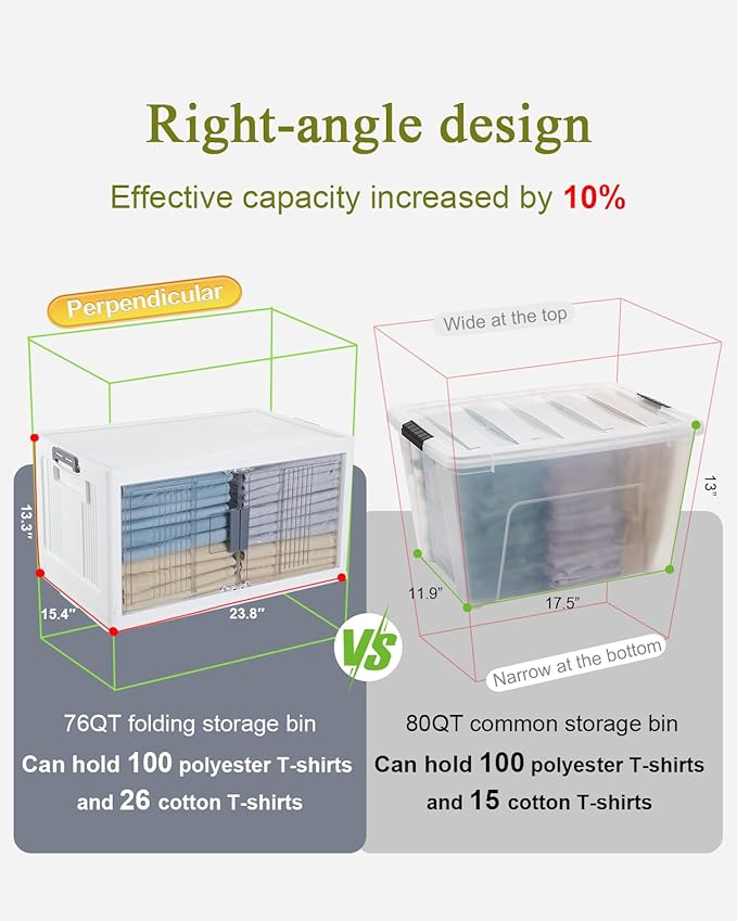 OlarHike 76QT Lockable Storage Bins with Lids - Folding Storage box with Doors and Wheels, Collapsible Plastic Storage Bins for Closets, Stackable Storage Organizer, Storage Containers, 3 Pack Cubes