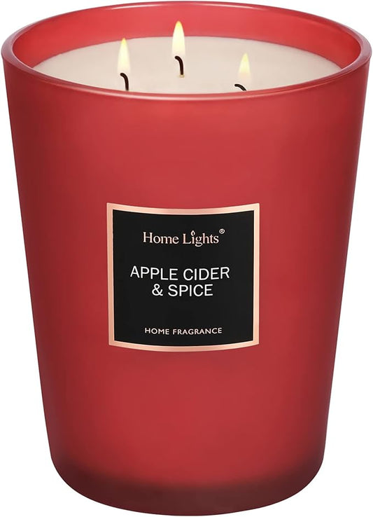 HomeLights Highly Scented Candles, Big 33.3 oz for Home, Natural Soy Aromatherapy Candles, Smokeless Long Lasting 130h with 3 Cotton Wicks, Candles Gifts for Women & Men - Apple Cider & Spice