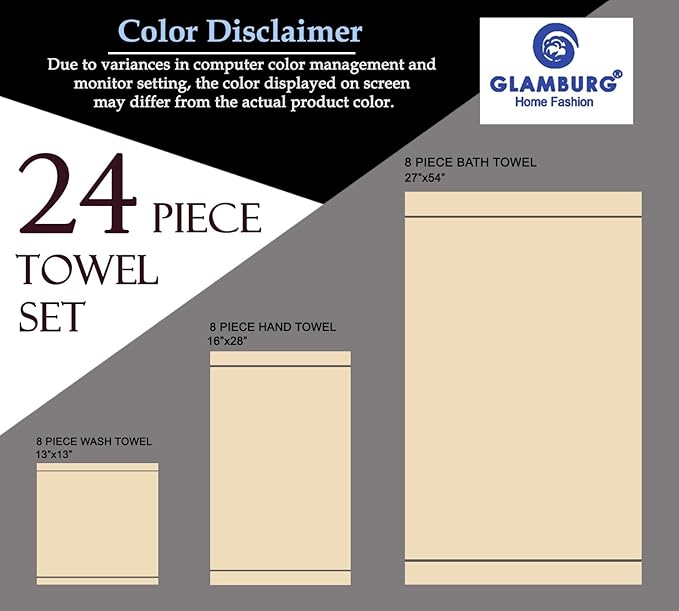 GLAMBURG Ultra Soft 24-Piece Towel Set - 100% Pure Ringspun Cotton, Contains 8 Oversized Bath Towels 27x54, 8 Hand Towels 16x28, 8 Wash Cloths 13x13 - Ideal for Everyday use, Hotel & Spa - Kiwi Green