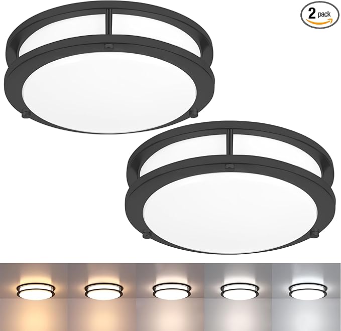 2 Pack Black Ceiling Light, 10 Inch Flush Mount LED Ceiling Light Fixture - Matt Black Bathroom Bedroom Lamp 2700K/3000K/3500K/4000K/5000K Adjustable Hallway Ceiling Lamp, 17W