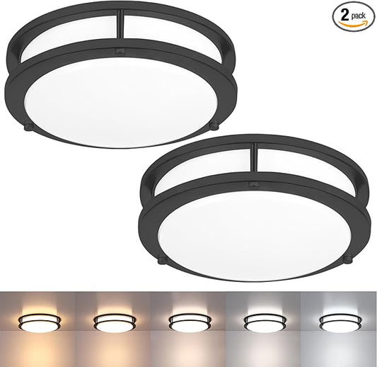 2 Pack Black Ceiling Light, 10 Inch Flush Mount LED Ceiling Light Fixture - Matt Black Bathroom Bedroom Lamp 2700K/3000K/3500K/4000K/5000K Adjustable Hallway Ceiling Lamp, 17W