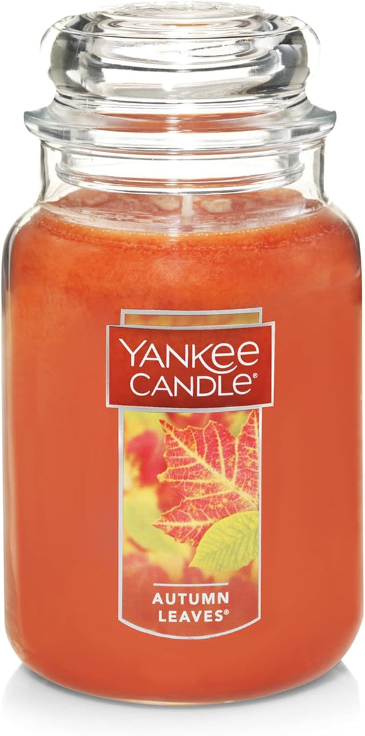 Yankee Candle Autumn Leaves Scented, Classic 22oz Large Jar Single Wick Aromatherapy Candle, Over 110 Hours of Burn Time, Apothecary Jar Fall Candle, Autumn Candle Scented for Home