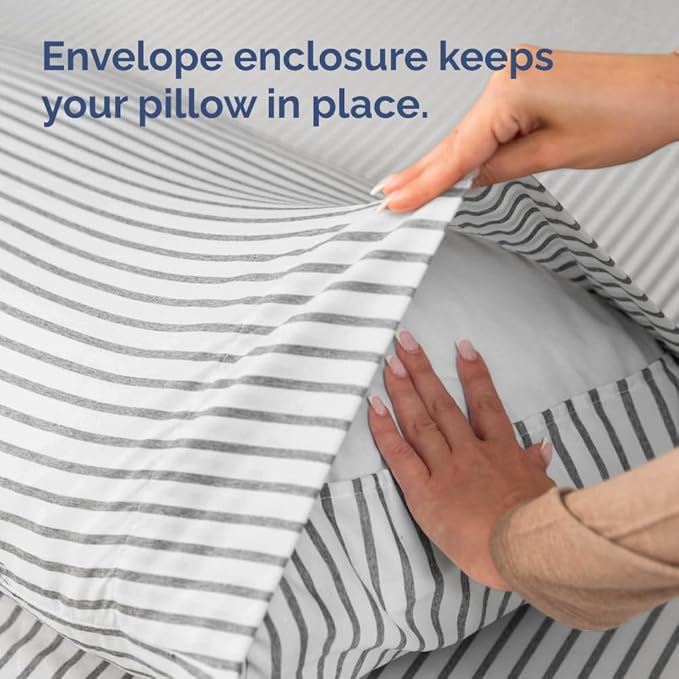 King Pillow Cases Set of 2 - Ultra Soft Hotel Quality Pillowcase Covers - Comfy, Cozy & Wrinkle Free - Shrinkage and Fade Resistant - Machine Washable Pillow Protectors - 2 Piece Set - Grey Stripes 2