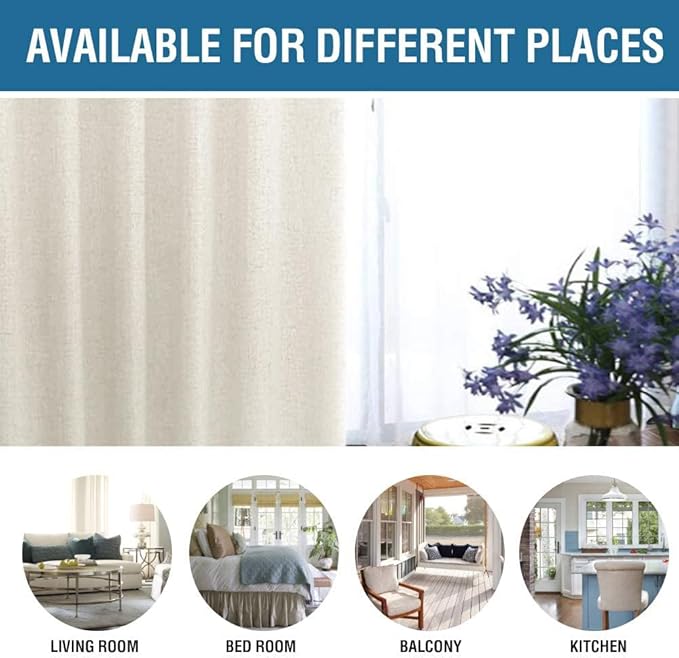 H.VERSAILTEX 100% Blackout Curtains for Bedroom 63 Inches Long Grommet Linen Face Full Light Blocking Curtain Drapes for Living Room Thermal Insulated Linen Look Curtains 2 Panels Set, Antique White