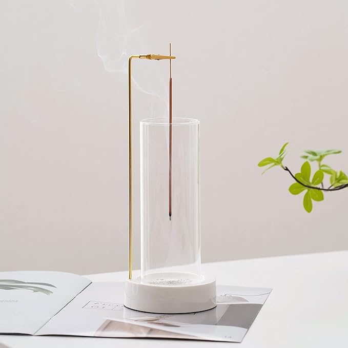 Incense Holder, Ceramic Incense Holder for Sticks with Glass Ash Catcher,Incense Burner for Meditation Yoga Spa Room Decor